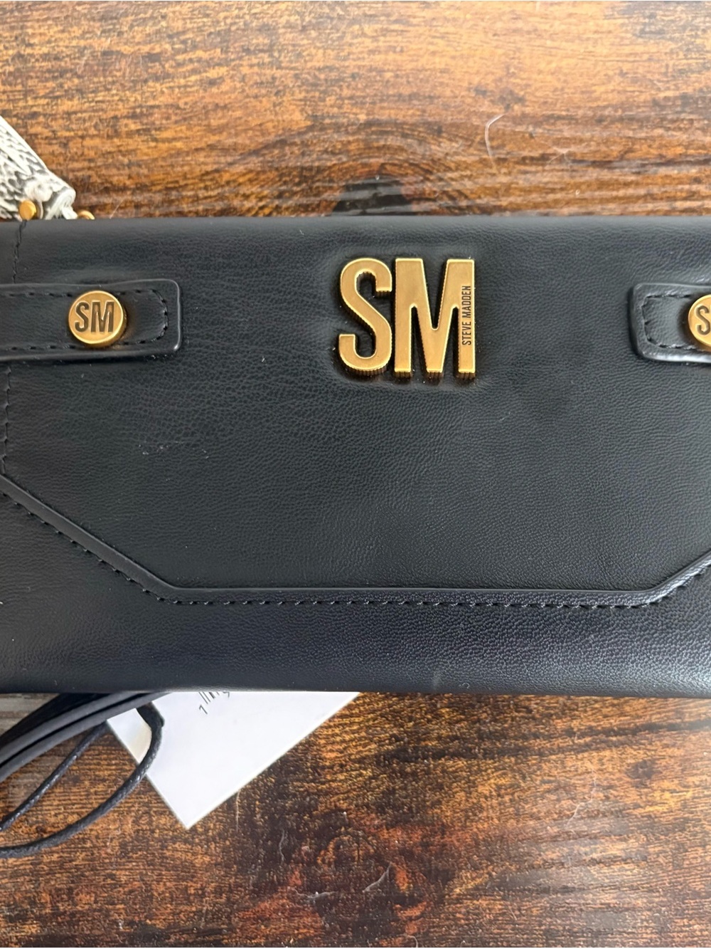 Steve Madden Black Wallet Crossbody with Gold SM Hardware